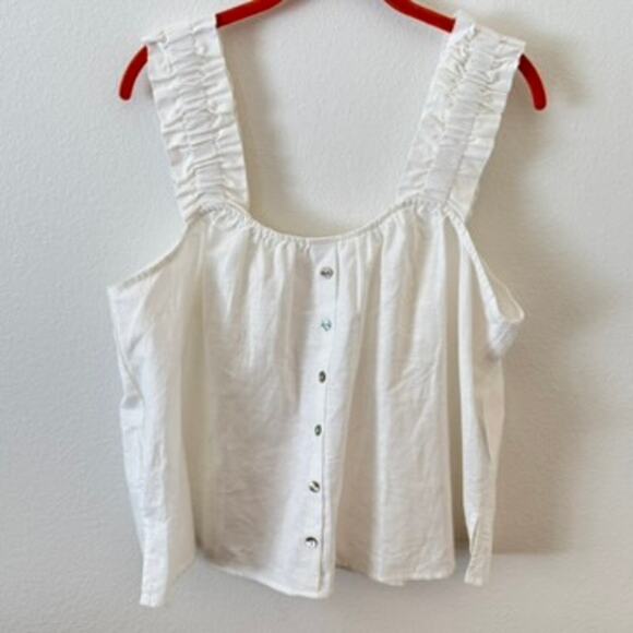 MNK Ruched Ruffle Strap Tank – White – Large - Picture 1 of 1